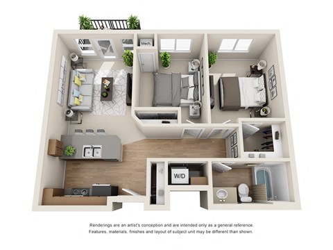 Floor plan for 2 beds, 1 bath, 1143 sqft